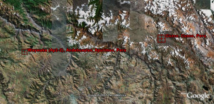 Detail of southern Andes showing Inca capital of Cuzco relative to my study area of Andahuaylas, Apurimac, Peru
